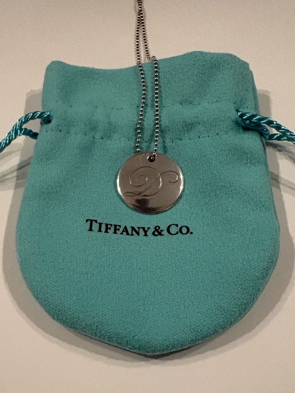 Tiffany & Co. Sterling Initial 'D' Pendant Necklace - Tiffany Blue